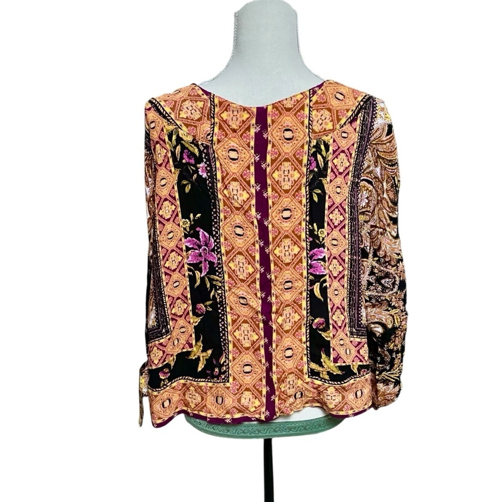 Free People Catch Me If You Can Top M Dark Combo Tie Sleeve NWT - Picture 9 of 15
